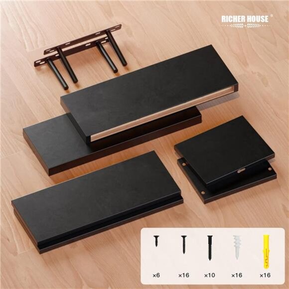 Black Floating Shelves Set of 3, Modern Bathroom Shelves Wall - Picture 5 of 7